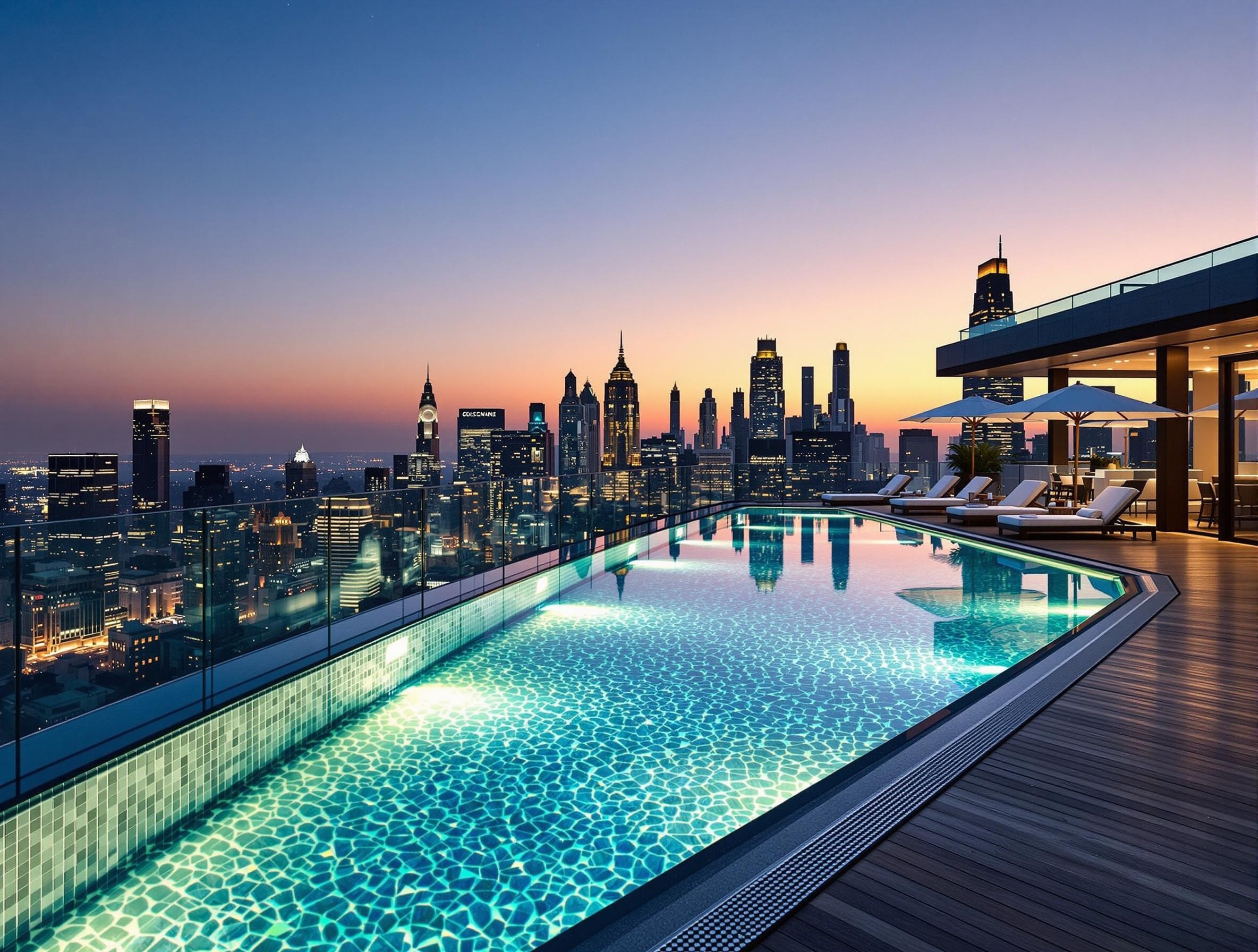 Luxurious infinity pool overlooking Kuwait City